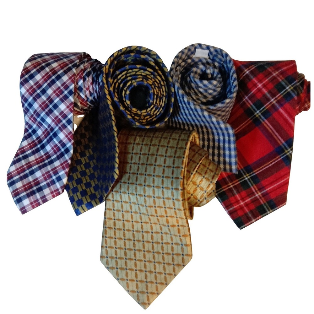 Mens Designer Tie 5pc Hickey Freeman Nautica Van Heusen Silk Cotton Plaid Check